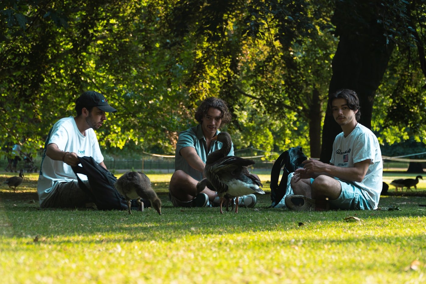 A group of young people sitting together on the grass in a park